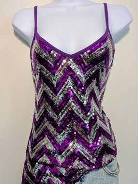 Purple Sequin Y2K Chevron Tank Top